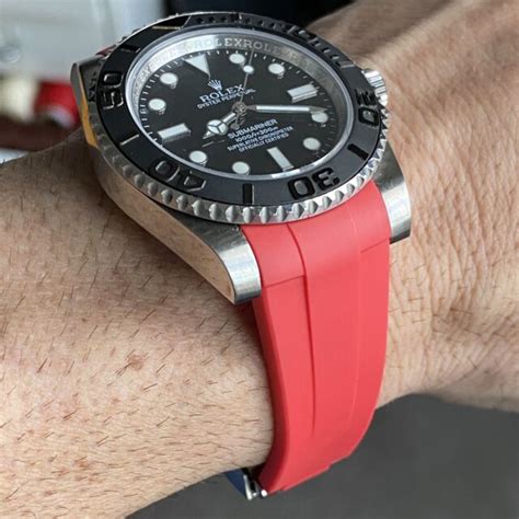 AP Bands 20mm Curved End Red Rubber Strap For Rolex Watches